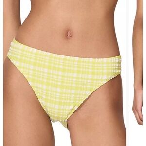 Kate Spade New York Yellow Gingham Seersucker Bikini Bottom HighCut Sz L NWT $75